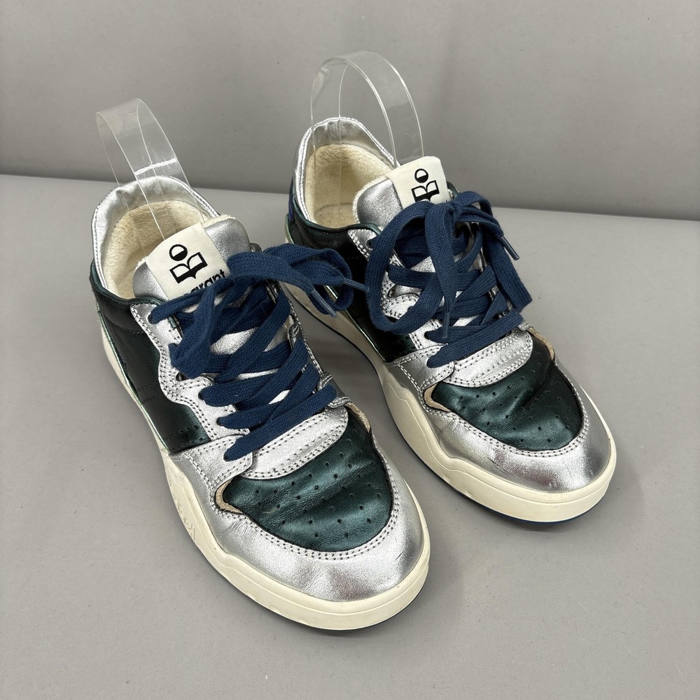 Isabel Marant Shoes Womens Size 5 Metallic Silver Green Blue Low Top Sneakers - Picture 2 of 13